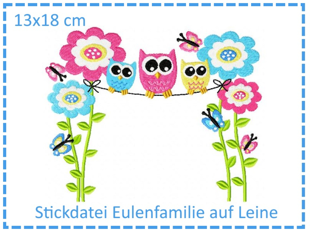 Eulenfamilie auf Leine 13x18